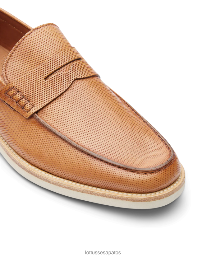 Lottusse homens Veneza escova de mocassins de bezerro em relevo 8TX8R482 calçados marrom