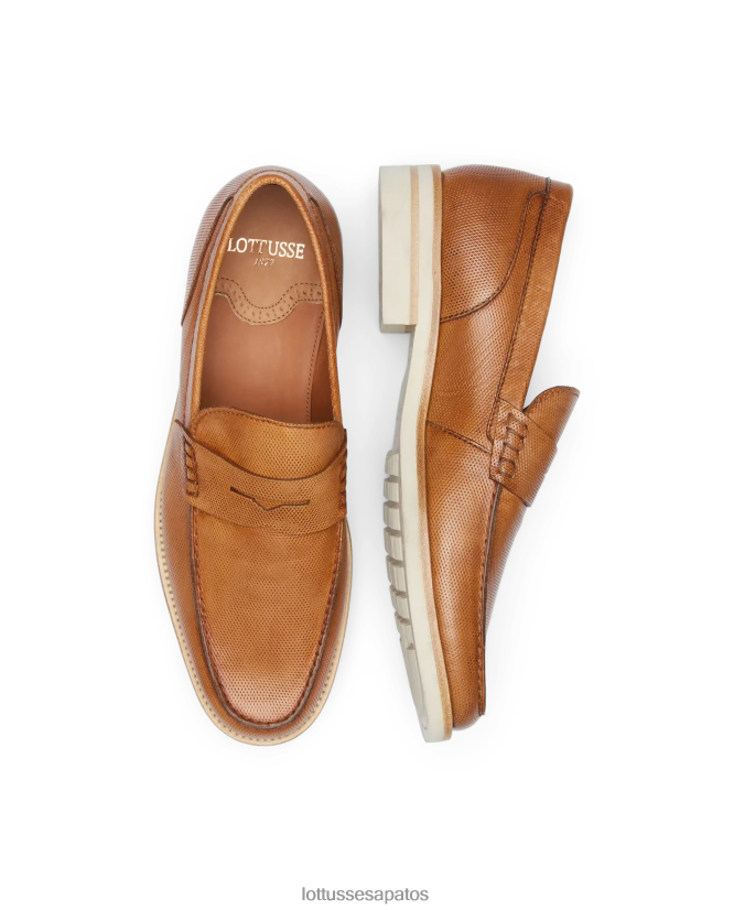 Lottusse homens Veneza escova de mocassins de bezerro em relevo 8TX8R482 calçados marrom