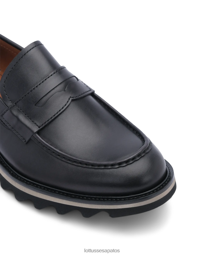 Lottusse homens mocassins de couro anilina de bezerro dublin 8TX8R4181 calçados preto