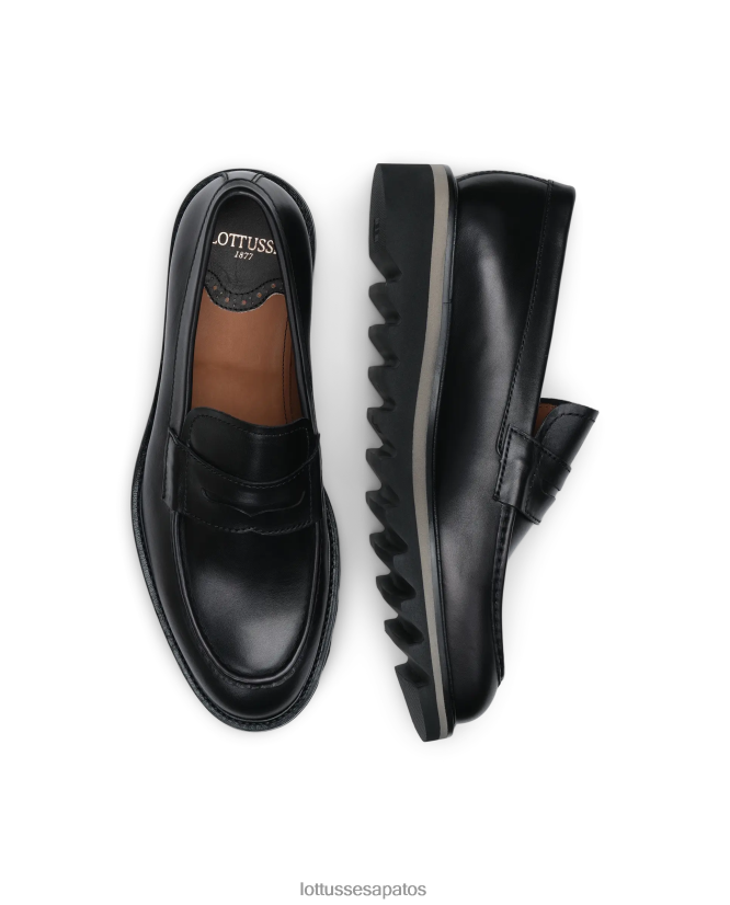 Lottusse homens mocassins de couro anilina de bezerro dublin 8TX8R4181 calçados preto