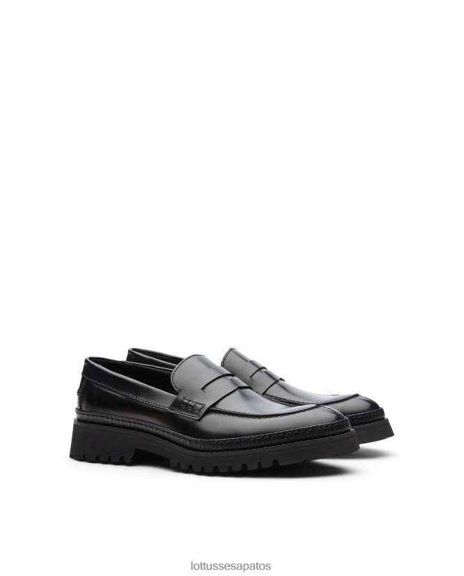 Lottusse homens sapatos de barco de bezerro com fichário polido covent 8TX8R4179 calçados preto