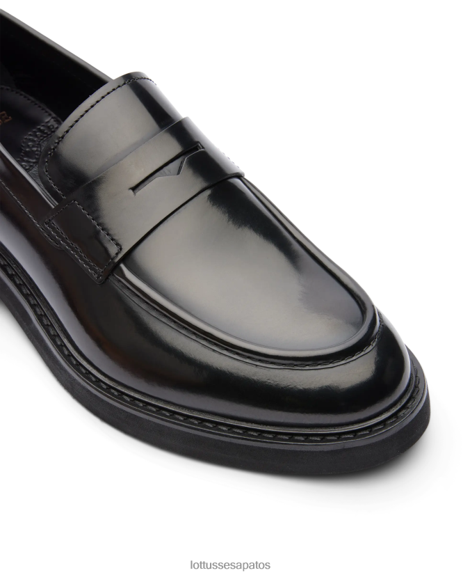 Lottusse homens sapatos de barco de bezerro com fichário polido luca 8TX8R4170 calçados preto