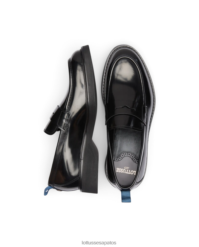 Lottusse homens sapatos de barco de bezerro com fichário polido luca 8TX8R4170 calçados preto
