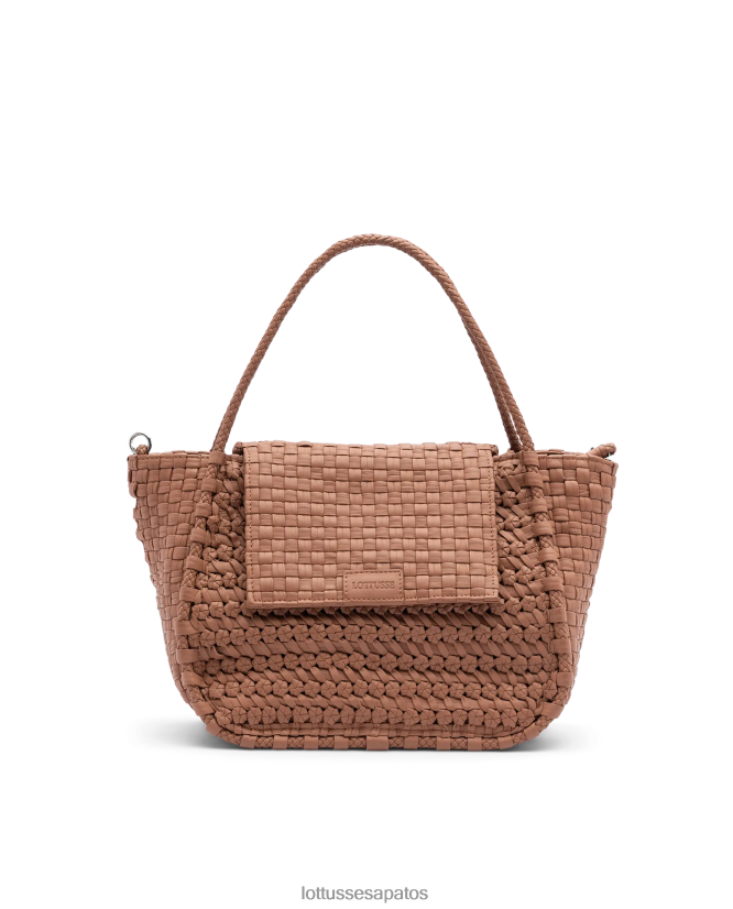 Lottusse mulheres bolsa com alça superior de cordeiro lavado trançado noodbag 8TX8R4344 acessórios marrom
