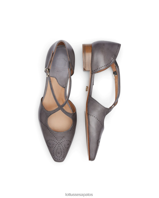 Lottusse mulheres Bailarinas de bezerro smithson crust anilina 8TX8R4215 calçados cinza chumbo