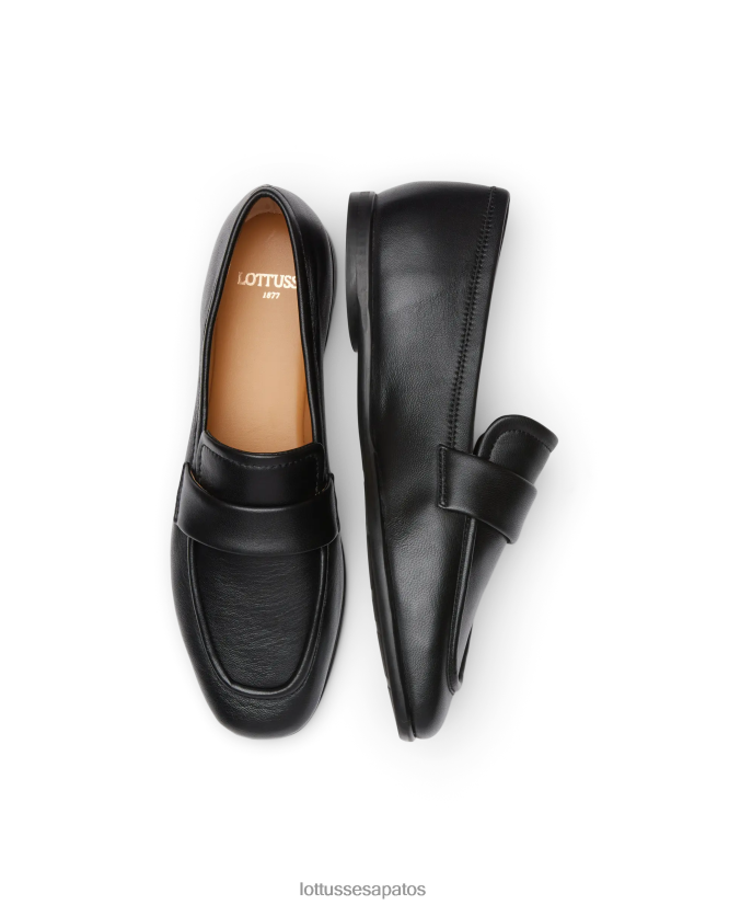 Lottusse mulheres mocassins macios de cordeiro goya 8TX8R4409 calçados preto