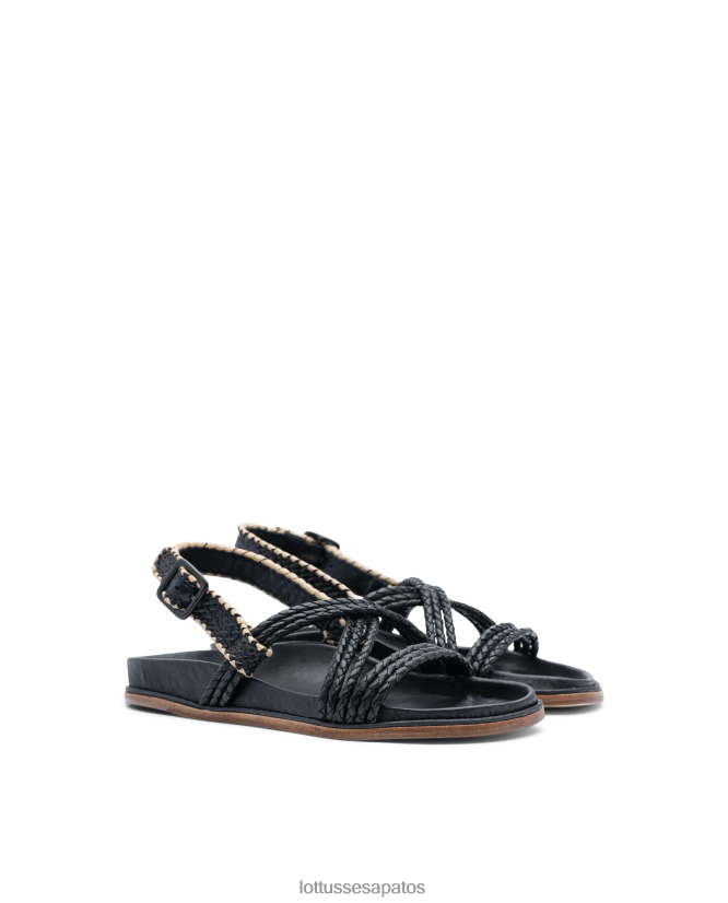 Lottusse mulheres sandálias de cabra trançadas étnicas 8TX8R4251 calçados preto