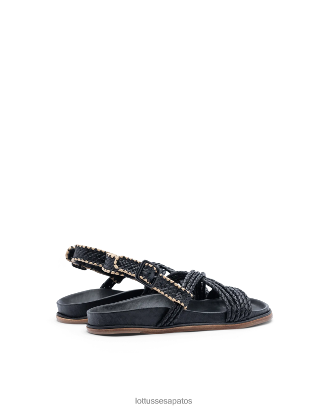 Lottusse mulheres sandálias de cabra trançadas étnicas 8TX8R4251 calçados preto